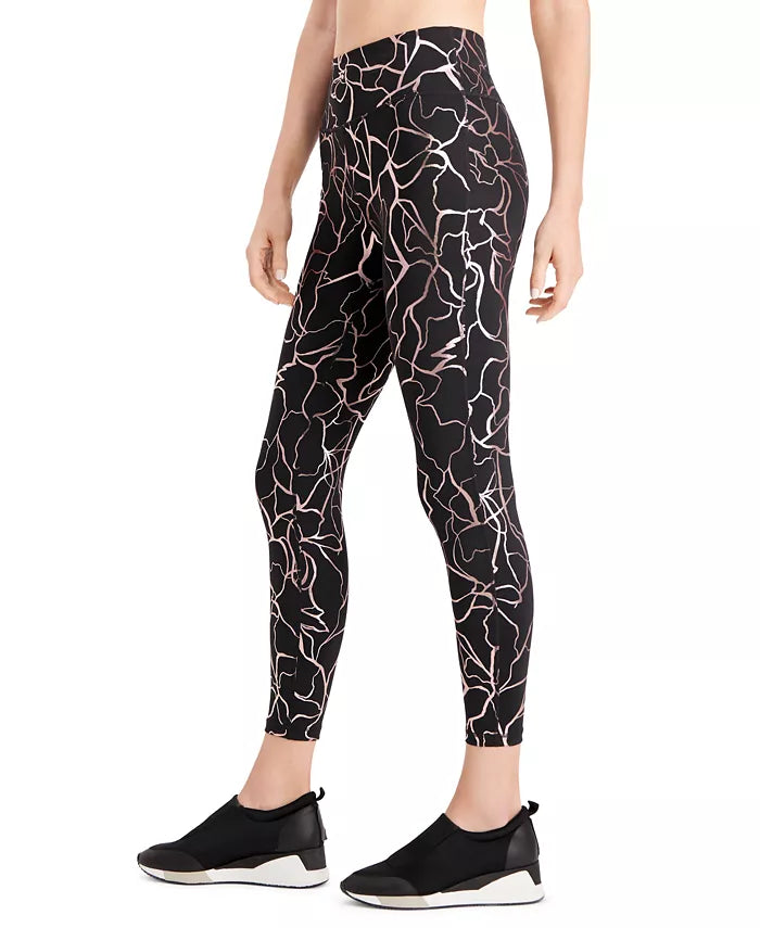 Ideology Women's Printed Luster Leggings Black Size XX Large