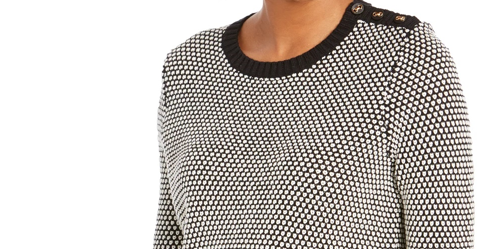 Charter Club Women's Textured Knit Sweater Black Size Petite Medium