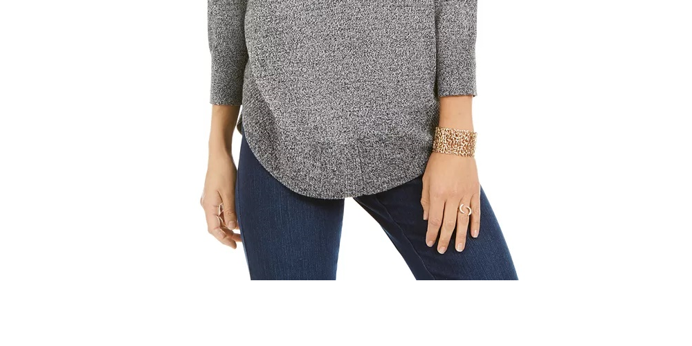 Style & Co Women's Lace-Up Chevron-Trim Sweater Black Size Extra Small