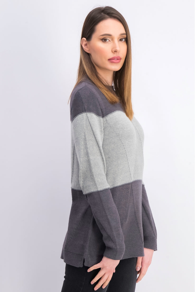 Karen Scott Women's Grace Colorblocked Sweater Med Gray Size Small