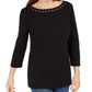 Karen Scott Women's Grommet-Trim Cotton Top Black Size Extra Small