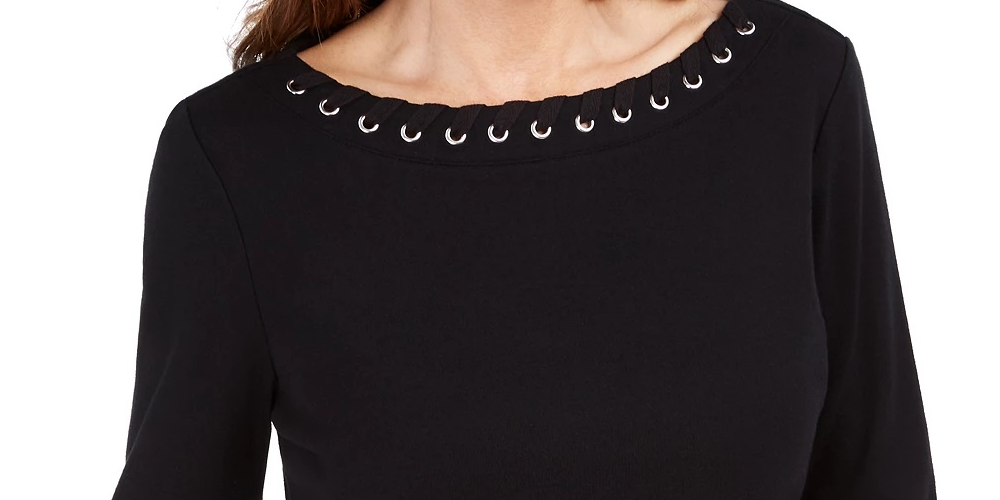 Karen Scott Women's Grommet-Trim Cotton Top Black Size Extra Small