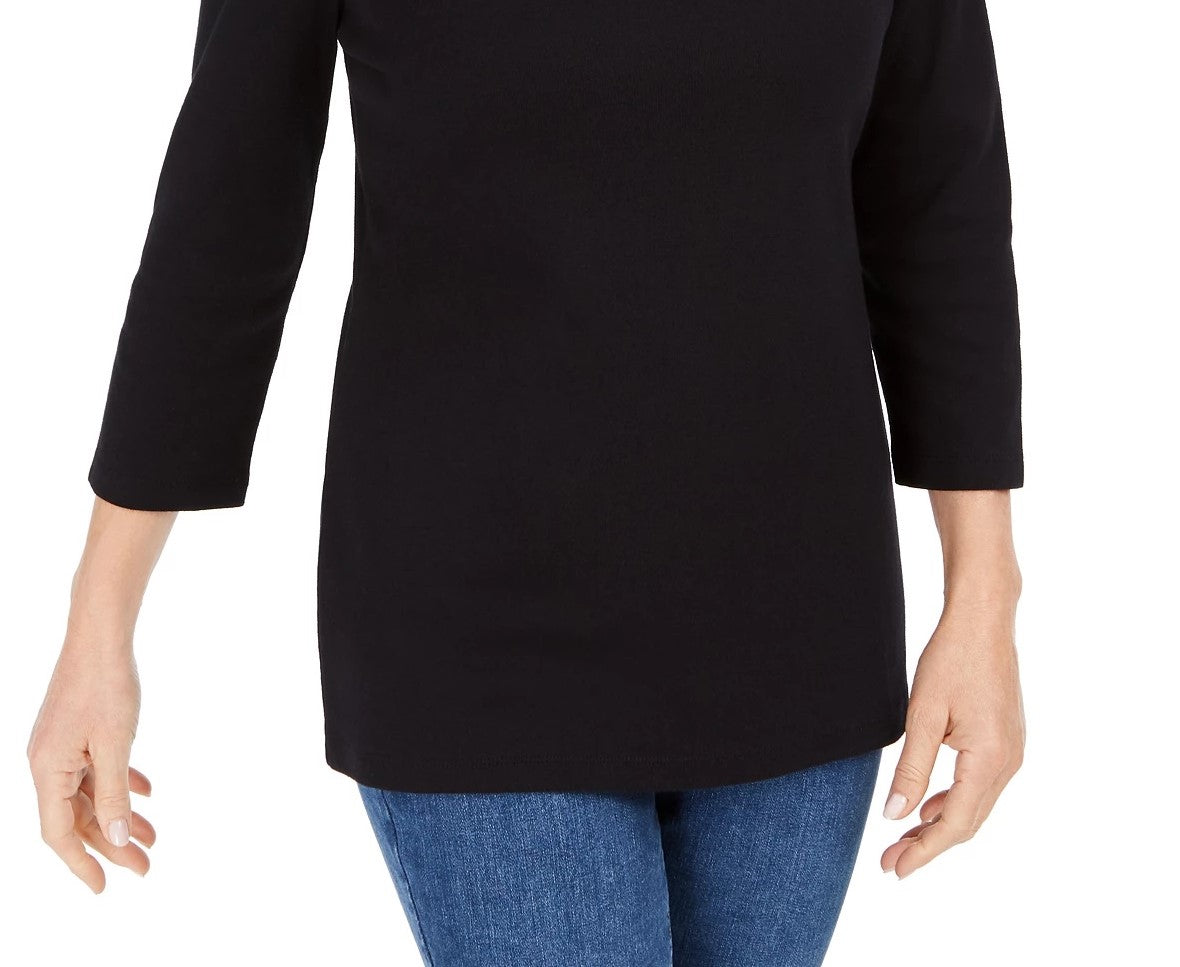 Karen Scott Women's Grommet-Trim Cotton Top Black Size Extra Small