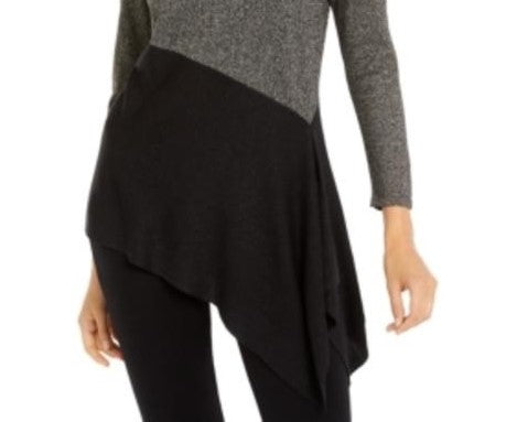 Alfani Women's Asymmetrical Colorblocked Shimmer Top Black Size XX Large