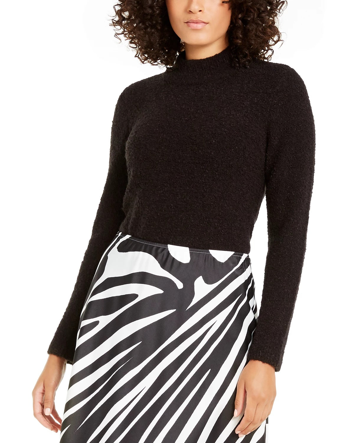 Alfani Women's Mock-Neck Boucle Sweater Black Size Large