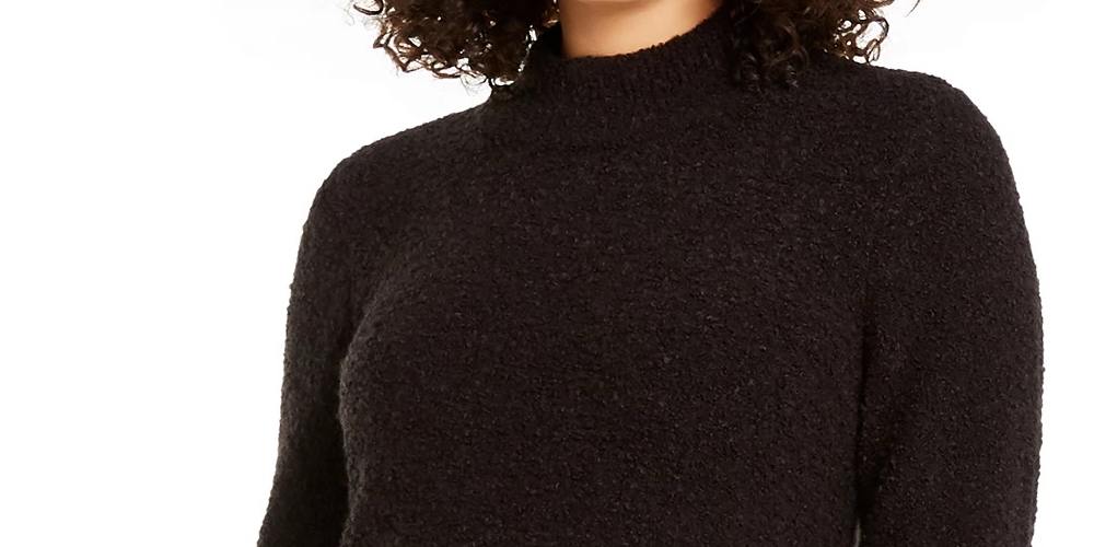 Alfani Women's Mock Neck Boucle Sweater Black Size Medium