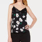 Bar III Women's Floral-Print Lace-Trim Camisole Black Size Small