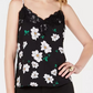 Bar III Women's Floral-Print Lace-Trim Camisole Black Size Small