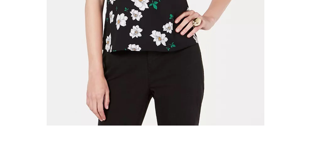 Bar III Women's Floral-Print Lace-Trim Camisole Black Size Small