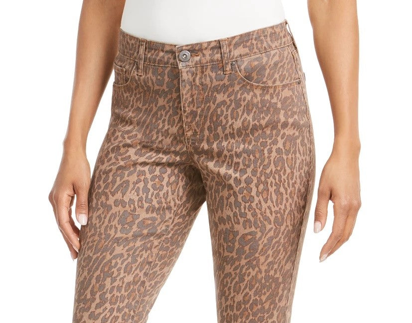 Style & Co Women's Curvy-Fit Skinny Printed Jeans Brown Size 8