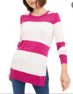 Maison Jules Women's Striped Sweater Dark Pink Size Medium
