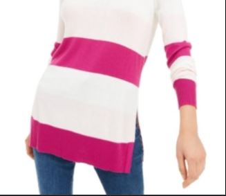 Maison Jules Women's Striped Sweater Dark Pink Size Medium