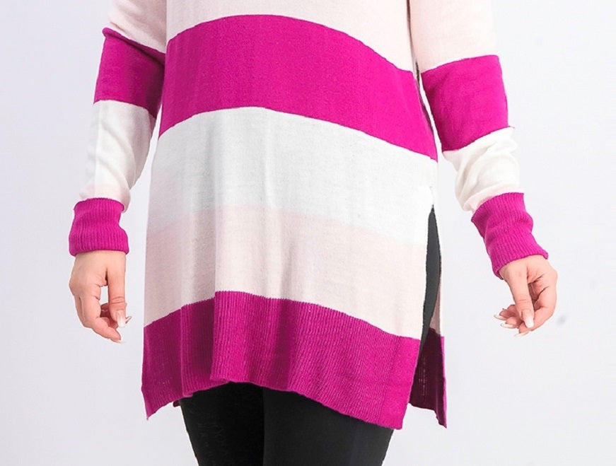 Maison Jules Women's Striped Sweater Dark Pink Size X-Large