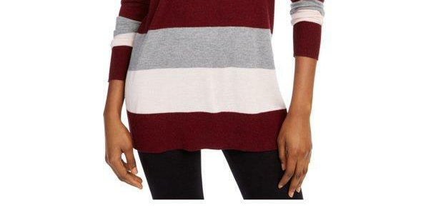 Maison Jules Women's Striped Sweater Wine Size Extra Large