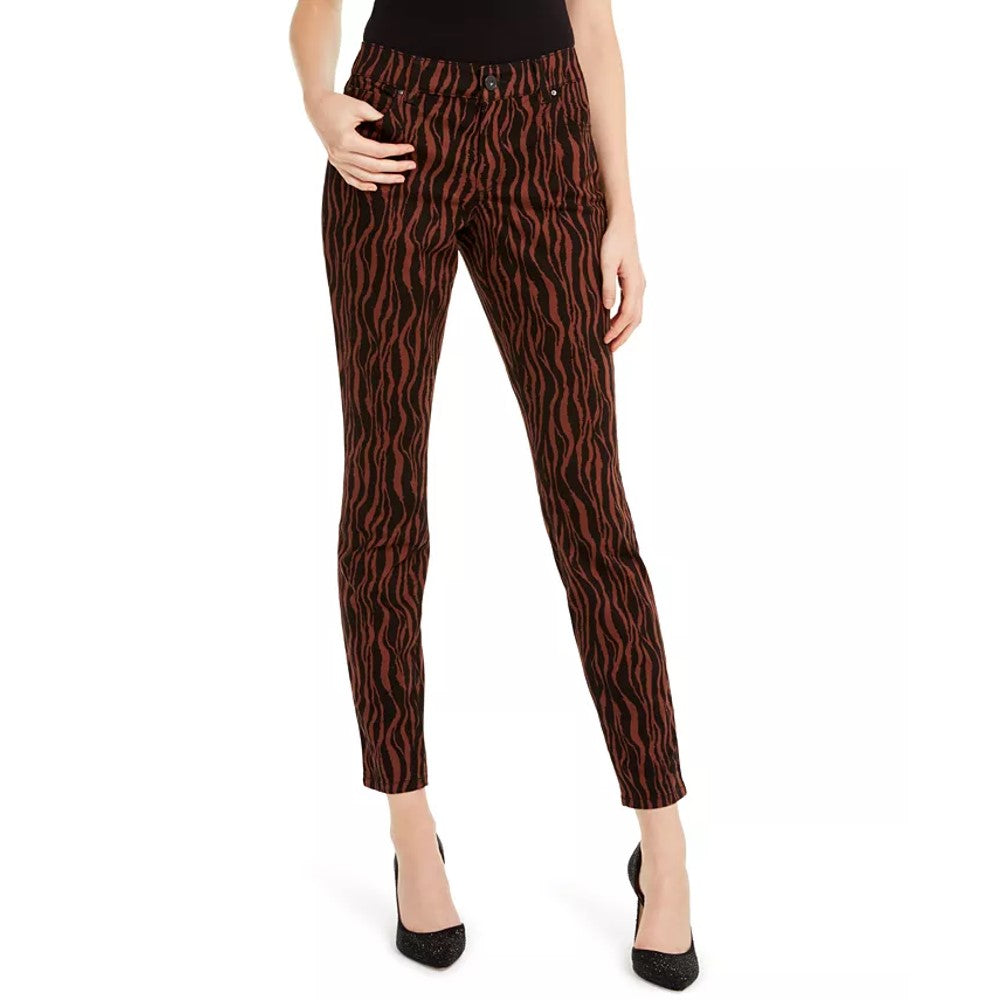 INC International Concepts Women's INCessentials Tiger-Print Skinny Jeans Brown Size 4