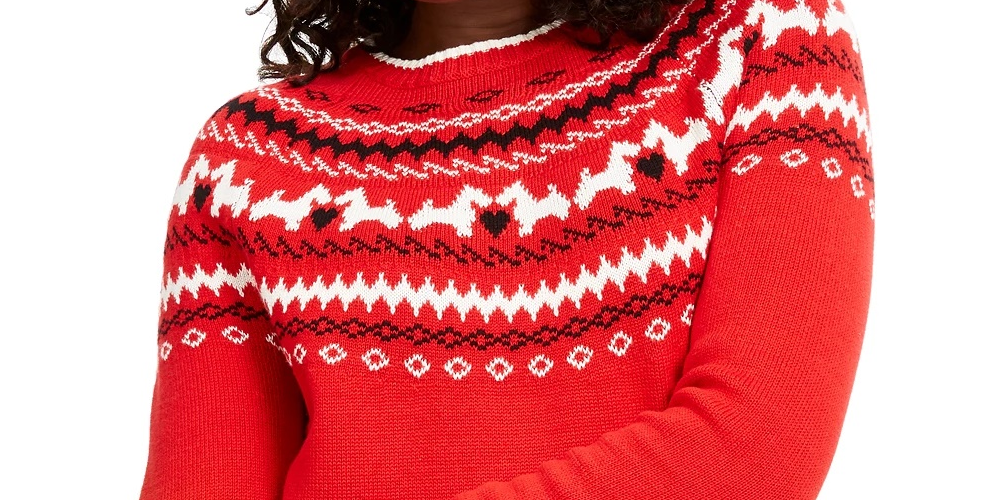 Charter Club Women's Fair-Isle Crewneck Sweater Medium Red Size Petite Small