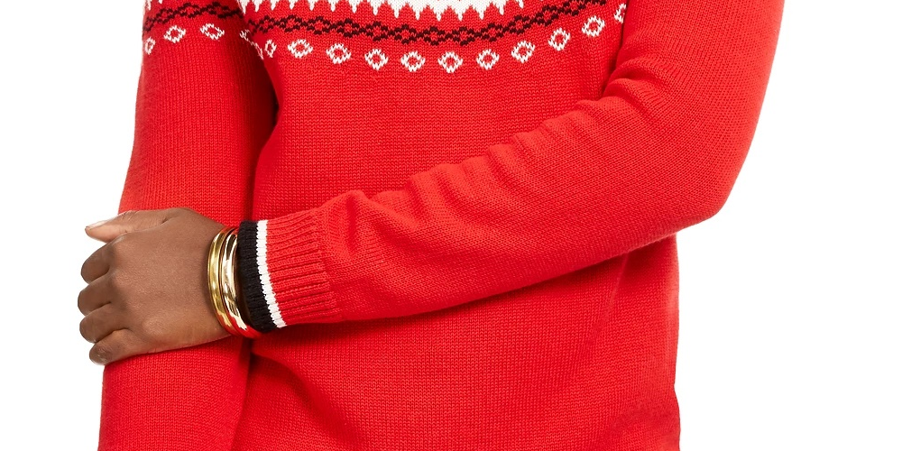 Charter Club Women's Fair-Isle Crewneck Sweater Medium Red Size Petite Small