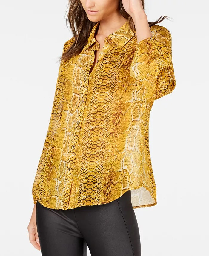 INC International Concepts Women's Snake-Embossed Shirt Gold Size Medium