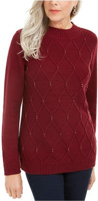 Karen Scott Women's Beaded Cable Mock Neck Sweater Bright Red Size Extra Small