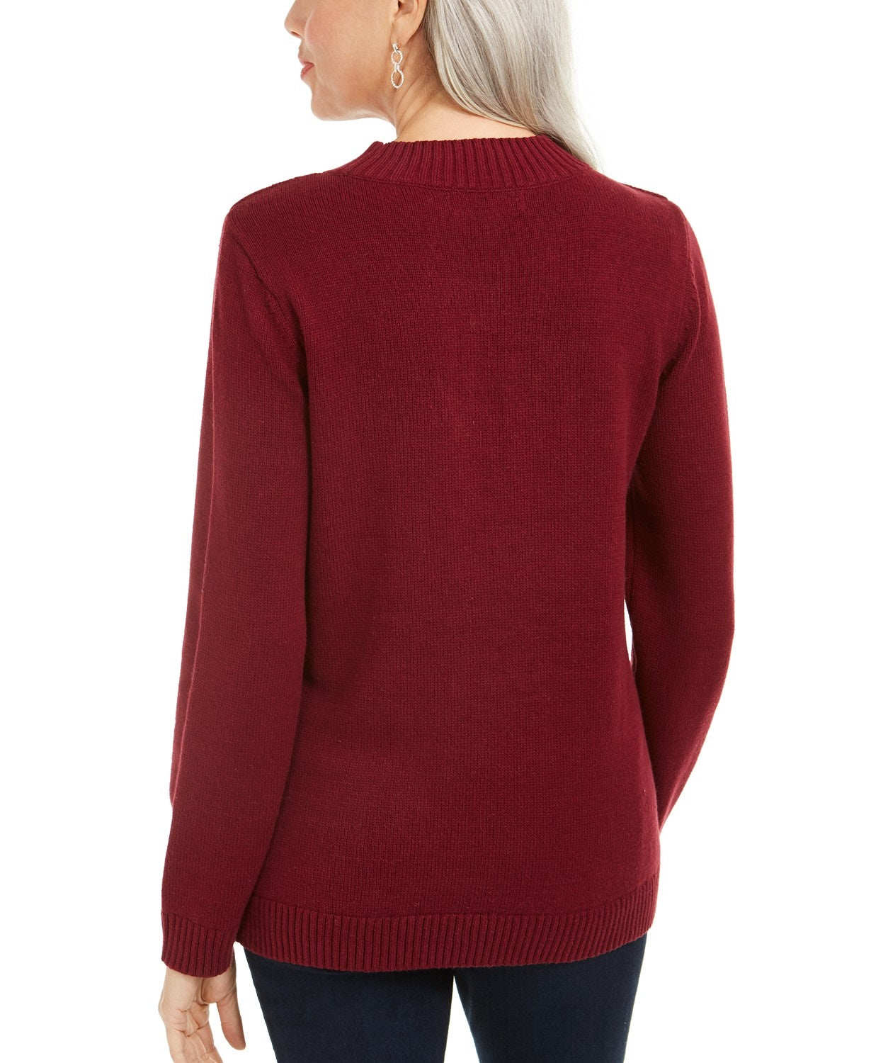 Karen Scott Women's Beaded Cable Mock Neck Sweater Bright Red Size Extra Small