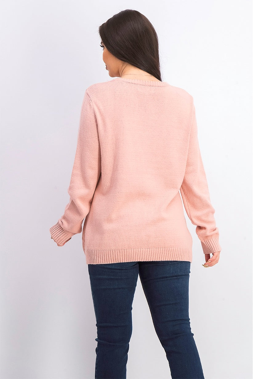 Karen Scott Women's Snowflake Applique Sweater Pink Size Large