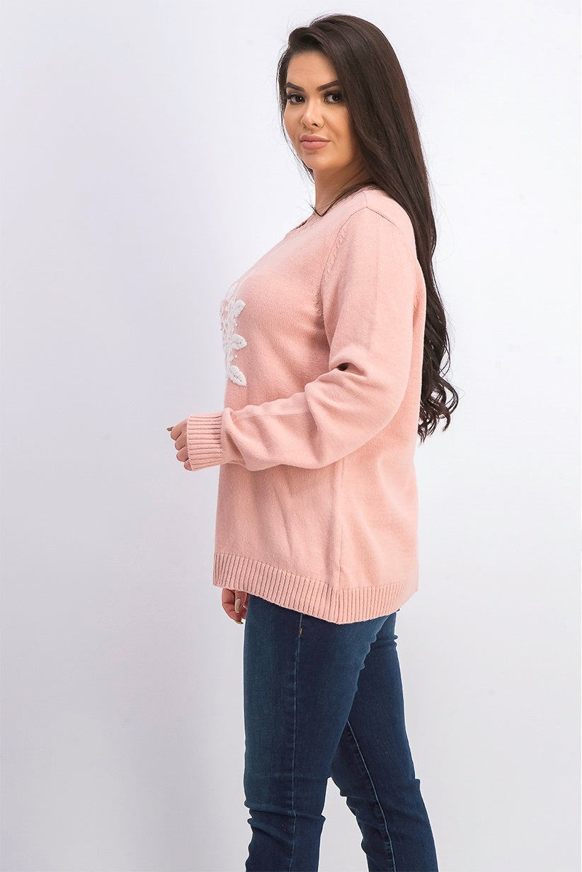 Karen Scott Women's Snowflake Applique Sweater Pink Size Large