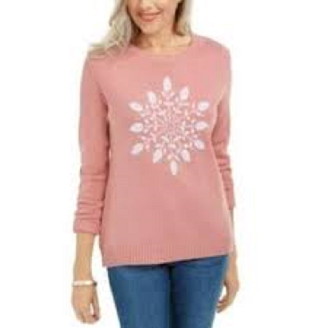 Karen Scott Women's Snowflake Applique Sweater Pink Size Medium