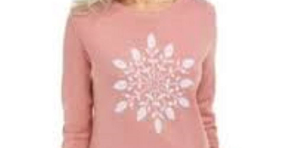 Karen Scott Women's Snowflake Applique Sweater Pink Size Medium