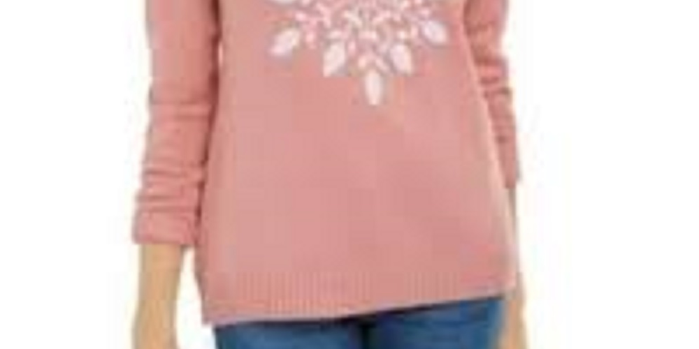 Karen Scott Women's Snowflake Applique Sweater Pink Size Medium