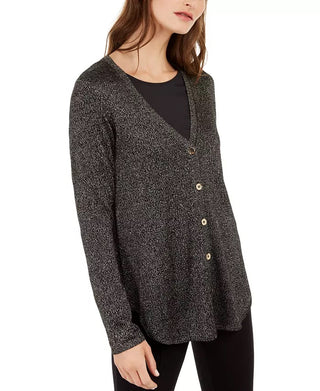 Alfani Women's Metallic Shirttail Cardigan Sweater Black Size Petite Medium