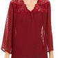 Style & Co Women's Mixed-Media Sheer-Sleeve Blouse Dark Red Size XX Large