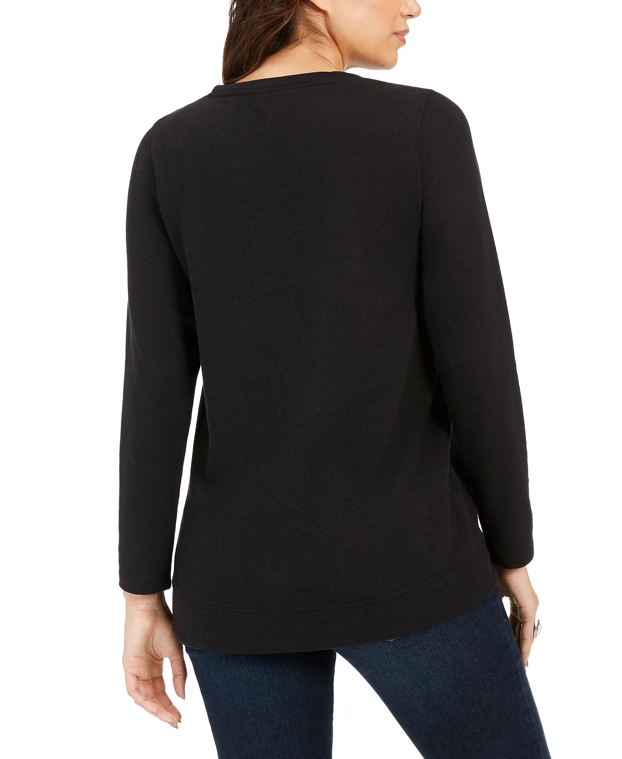 Style & Co Women's  Embellished Tree Sweatshirt Black Size Extra Small