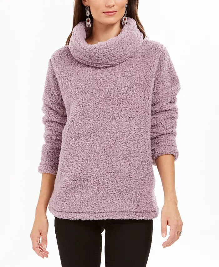 Style & Co Women's Sherpa Cowl-Neck Sweater Purple Size Large