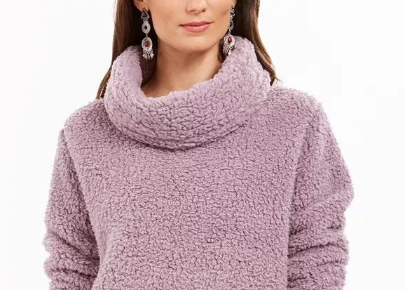 Style & Co Women's Sherpa Cowl-Neck Sweater Purple Size Large