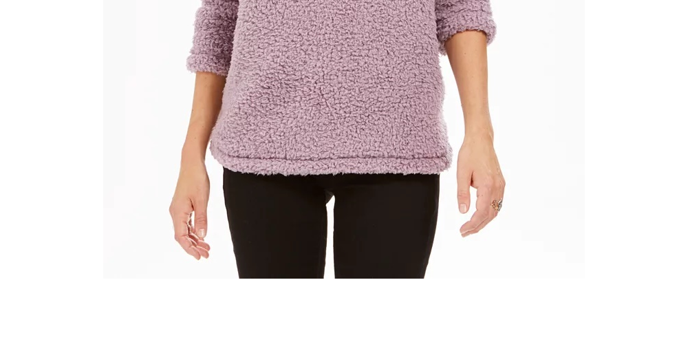 Style & Co Women's Sherpa Cowl-Neck Sweater Purple Size Large