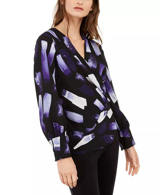 Alfani Women's Printed Surplice Top Purple Size Medium