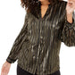 Alfani Women's Metallic-Stripe Blouse Black Size X-Large