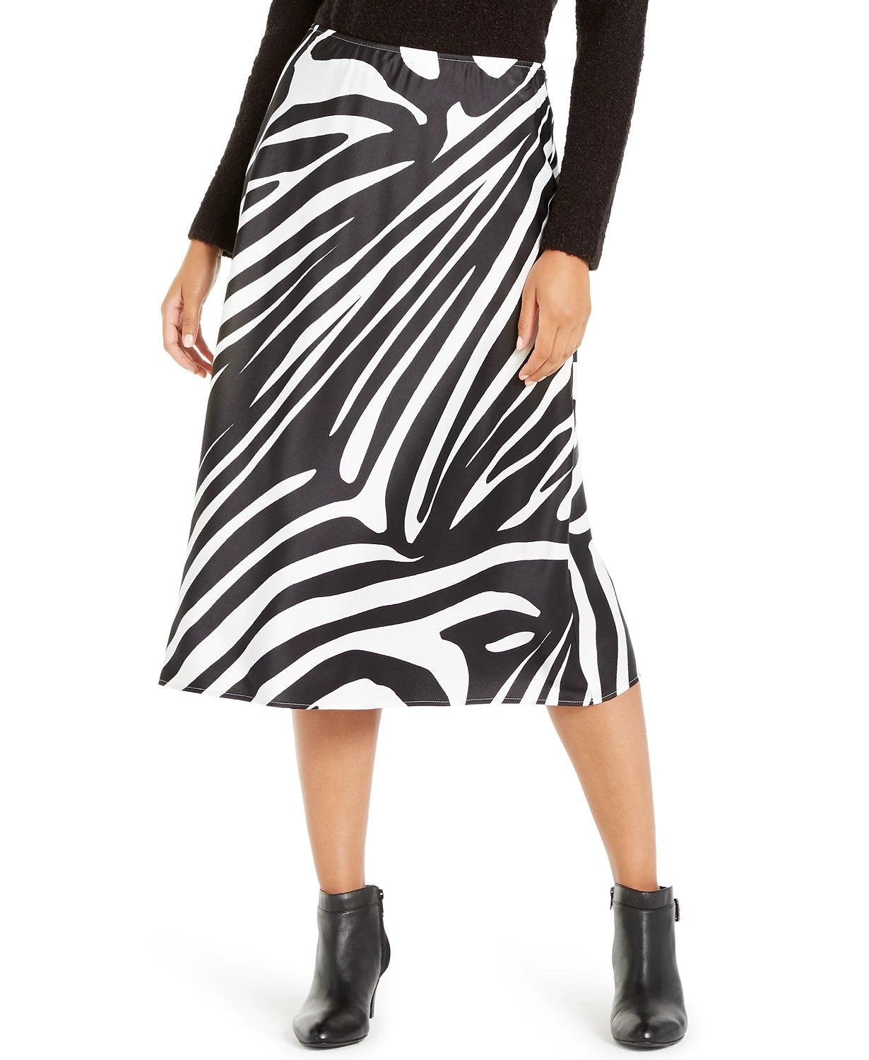 Alfani Women's Zebra Print A Line Midi Skirt Black Size 16
