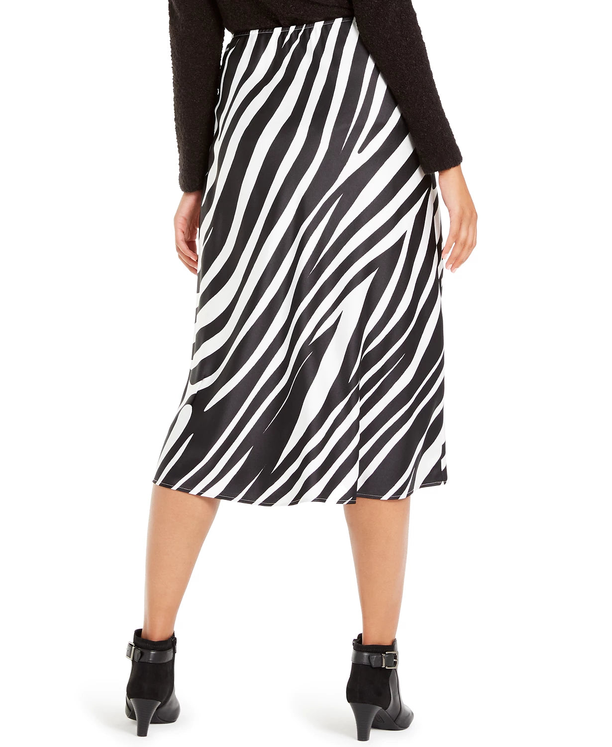 Alfani Women's Zebra-Print A-Line Midi Skirt Black Size 4