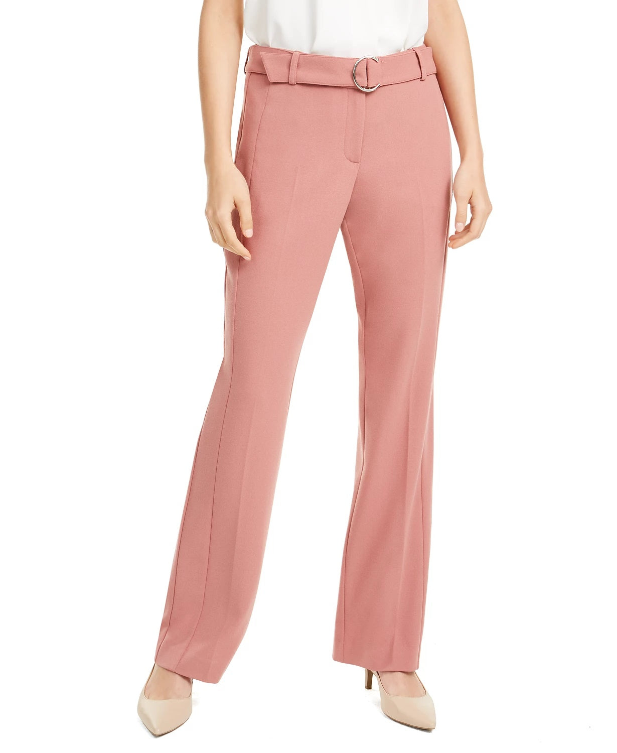 Alfani Women's Belted Straight-Leg Pants Pink Size 8