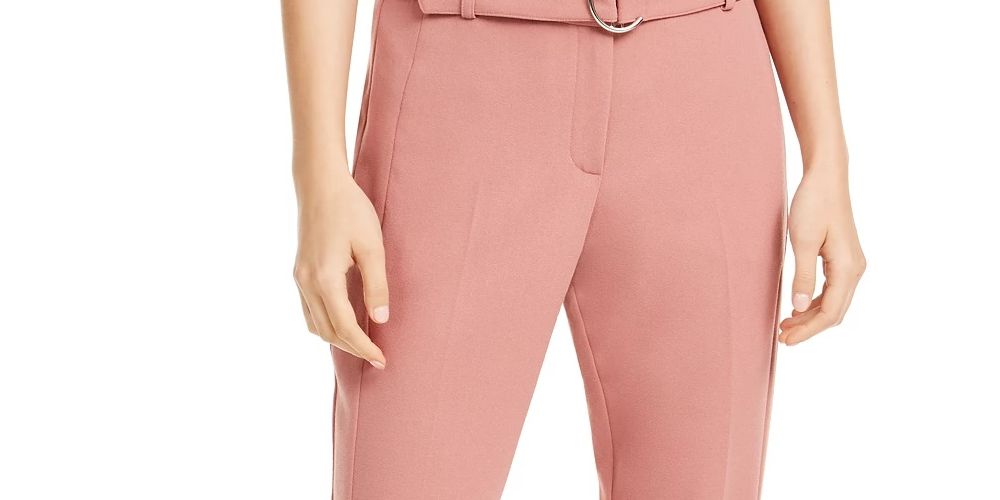 Alfani Women's Belted Straight-Leg Pants Pink Size 8