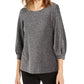 Alfani Women's Metallic Knit Bishop Sleeve Top Med Gray Size X-Small