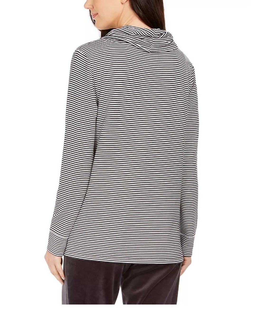 Charter Club Women's Striped Cowl-Neck Top Black Size XX-Large