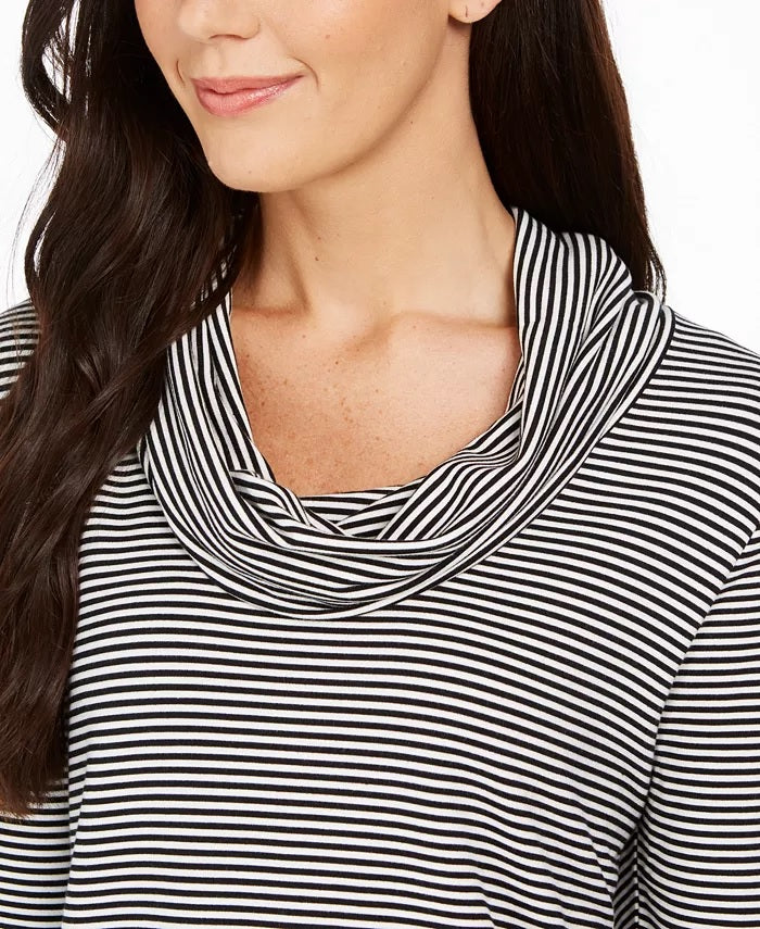 Charter Club Women's Striped Cowl-Neck Top Black Size XX-Large