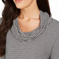 Charter Club Women's Striped Cowl-Neck Top Black Size Large