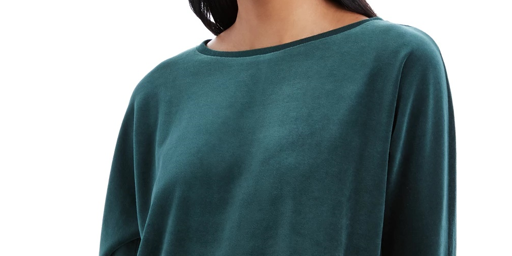 Charter Club Women's Velvet Tie Sleeve Top Dark Green Size Medium