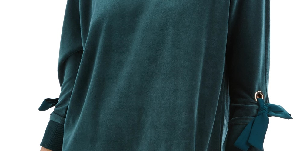 Charter Club Women's Velvet Tie Sleeve Top Dark Green Size Medium