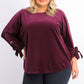 Charter Club Women's Velvet Tie-Sleeve Top Dark Purple Size Large
