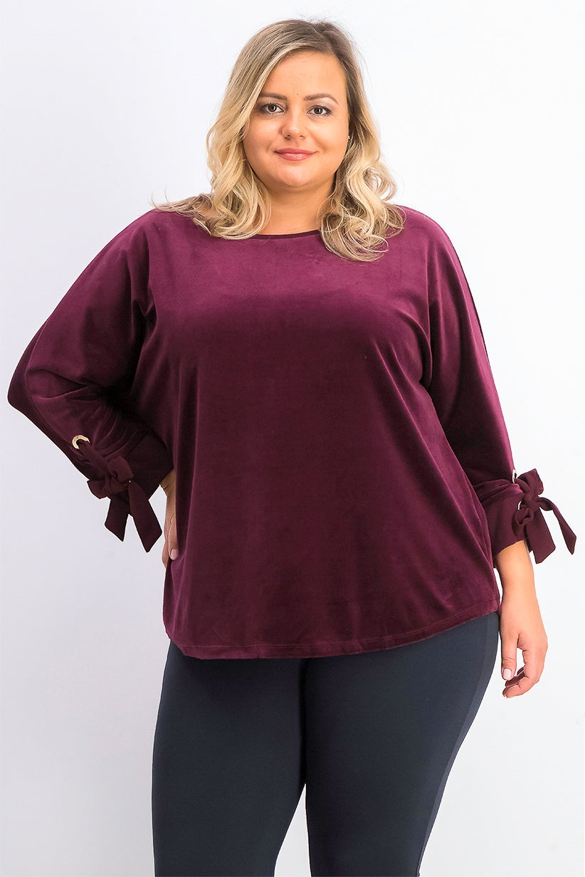 Charter Club Women's Velvet Tie-Sleeve Top Dark Purple Size Large