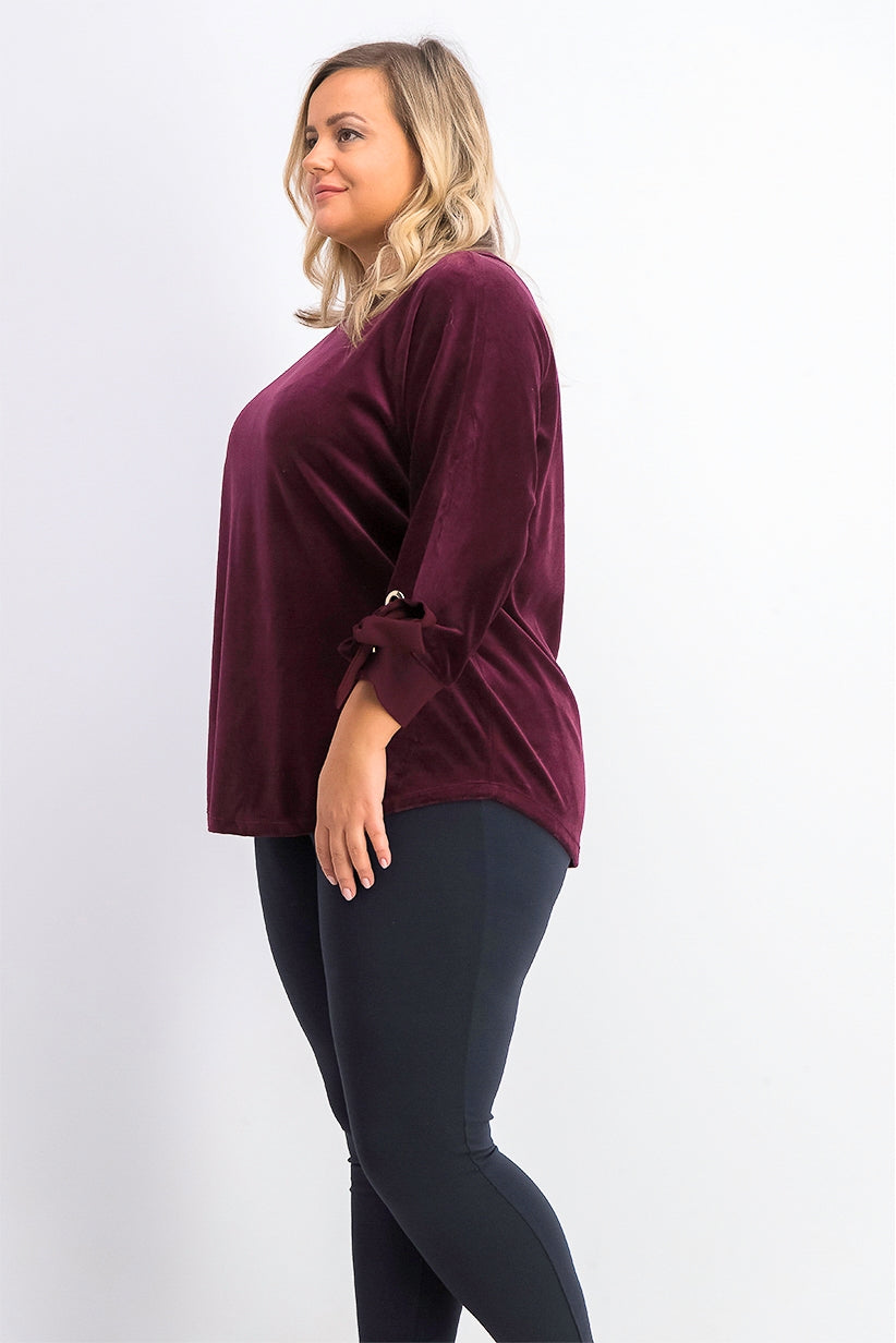 Charter Club Women's Velvet Tie-Sleeve Top Dark Purple Size Large